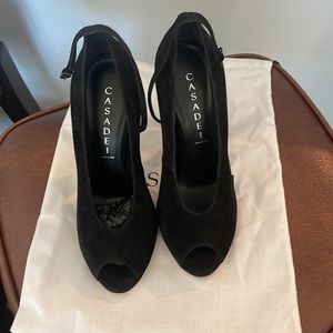Casadei Black Suede Peep Toe Stilettos sz 7